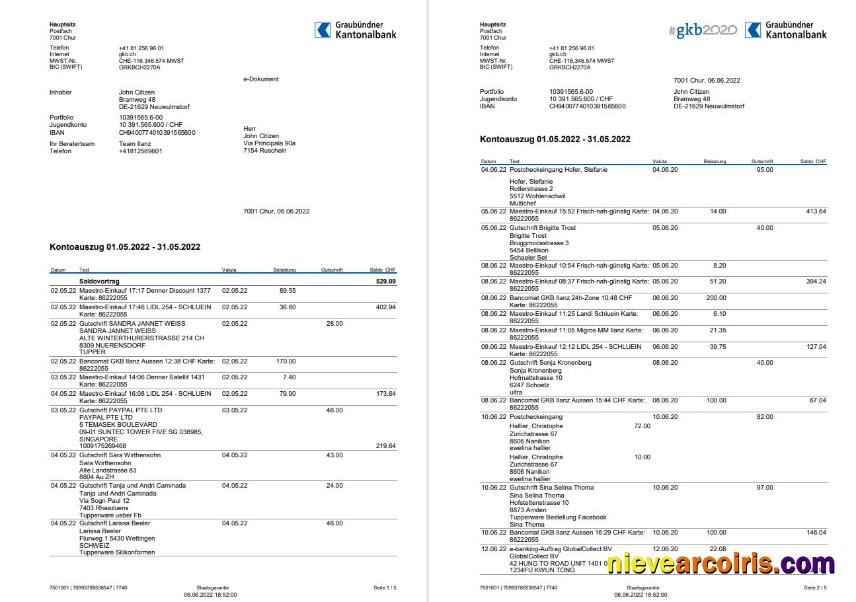 Germany Graubundner Kantonalbank statement on Deutsch, 4 pages